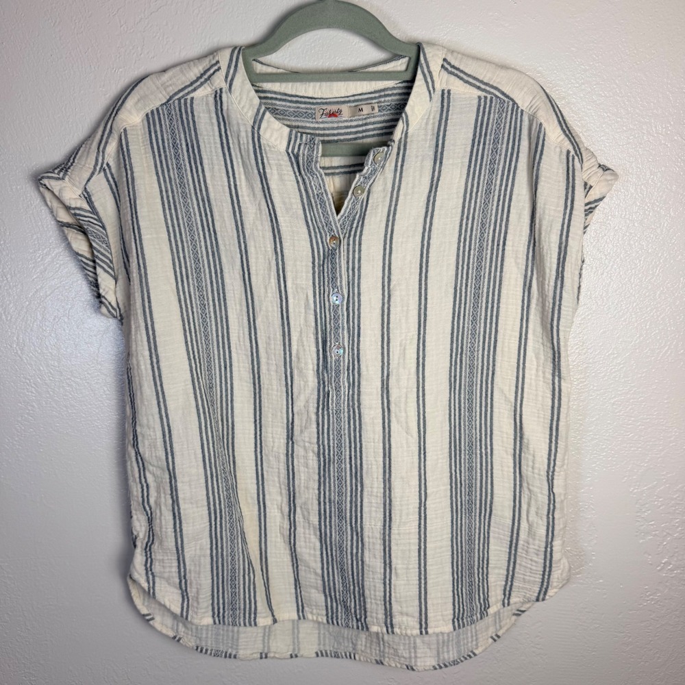 Faherty Womens M Willa Organic Cotton Gauze Top Coastal Preppy Minimalist Boho